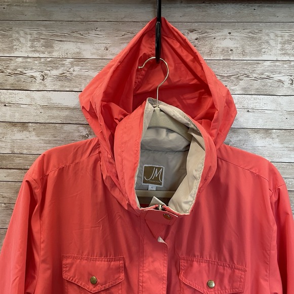 JM Collection Womens XL Rain Jacket Coral Water Resistant Zip Snap Lightweight - Picture 4 of 16